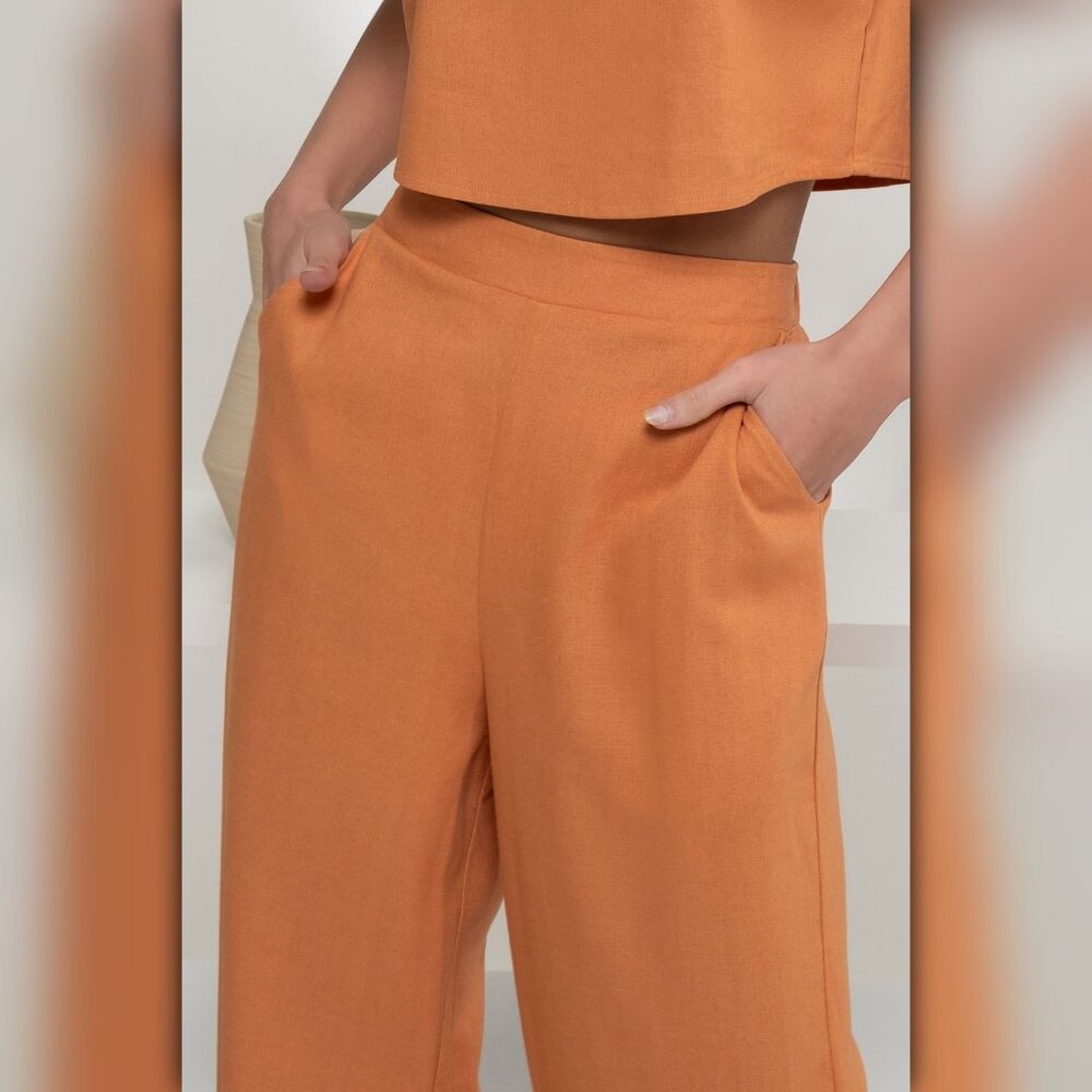 (SET) Moon River Sleeveless Round Neck Crop Top and High Waist Wide Leg Pants - Picture 10 of 10
